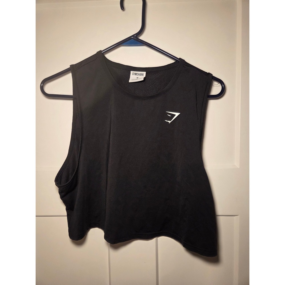 Gymshark Womens Black Cropped Tank Top Mesh Back Athletic Gym Shirt Size Medium